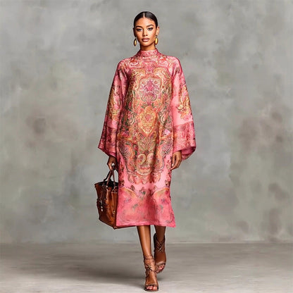 Elegantes Damenkleid mit Print und Stehkragen