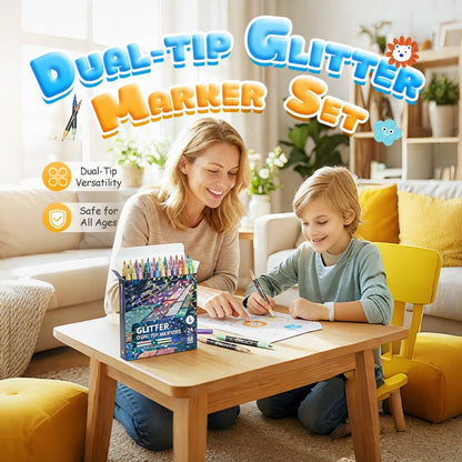 ✨ JETZT 50 % RABATT! !✨96-Farben Dual-Tip Glitzer-Marker Set – Glitter & Fine Tip, Lebendige Farben & Perfekt Für Kunst, Basteln & Handlettering 🖌️