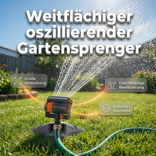 🔥50% Rabatt！❄️Großer oszillierender Gartenregner – einstellbare Sprühweite, hohe Reichweite, integrierter Filter – perfekt für Rasen & Beete (Flachboden/Erdspieß)🌿
