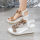 🔥50 % Rabatt!🦋 Keilabsatz-Sandalen mit Glitzer-Schmetterlingen | Elegante Plateausommerschuhe mit Perlen | Bequeme Passform