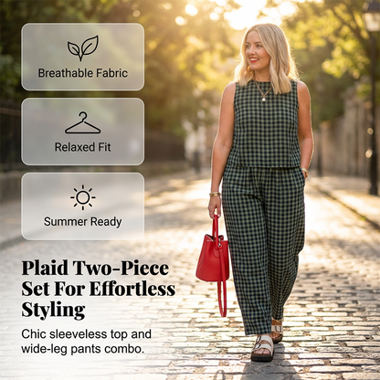 Sommerliches Outfit mit Tanktop und Hose im Vichy-Karo-Muster