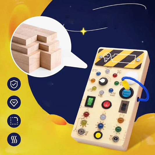 🧩 Montessori-Aktivitätsbrett aus Holz mit LED-Beleuchtung | Sensorisches Reisespielzeug für Kleinkinder