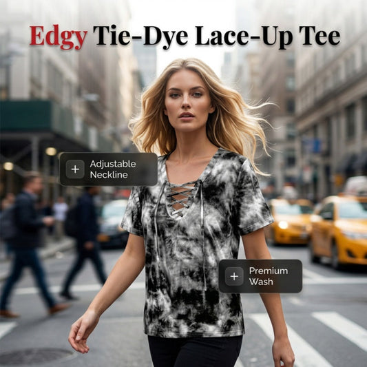 📢📢50% RABATT!! ⏰Tie-Dye-T-Shirt für Damen mit Schnürung und V-Ausschnitt