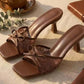 Women's Lace Heeled Sandals with Bow Accent