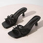 Women's Lace Heeled Sandals with Bow Accent