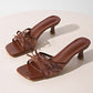 Women's Lace Heeled Sandals with Bow Accent