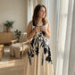 Maxikleid für Damen mit Blumenmuster, V-Ausschnitt und gedrehter Taille