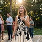 Maxikleid für Damen mit Blumenmuster, V-Ausschnitt und gedrehter Taille
