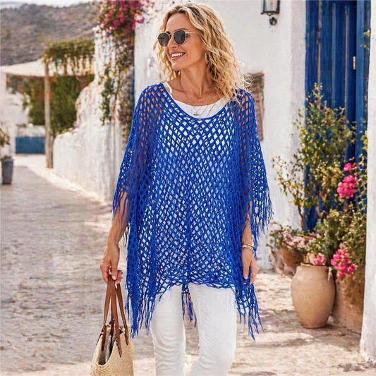 🏆💐 50% Rabatt! Letzter Tag! Sommer-Strick-Poncho mit Fransen – Leicht, Luftdurchlässig & Vielseitig für Strand & Freizeit