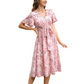 Damenkleid mit Print, Schnürung an der Taille und Rüschenärmeln