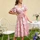 Damenkleid mit Print, Schnürung an der Taille und Rüschenärmeln