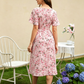 Damenkleid mit Print, Schnürung an der Taille und Rüschenärmeln