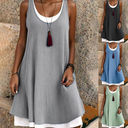 🔔 Letzte 100 Stück – solange der Vorrat reicht! Lässiges, lockeres, ärmelloses Tanktop-Kleid in Layering-Optik für Damen
