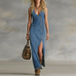👗 Ärmelloses Maxikleid aus Denim mit V-Ausschnitt und Knopfleiste – lässiger Look, figurschmeichelnd & vielseitig – perfekt für Alltag, Strand & Freizeit