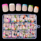 ✨ Color Pop Aufkleb-Kunstnägel Set mit 288 Stück – 12 Größen, einfache Anwendung, salonfertiger French-Look ohne Nagellack