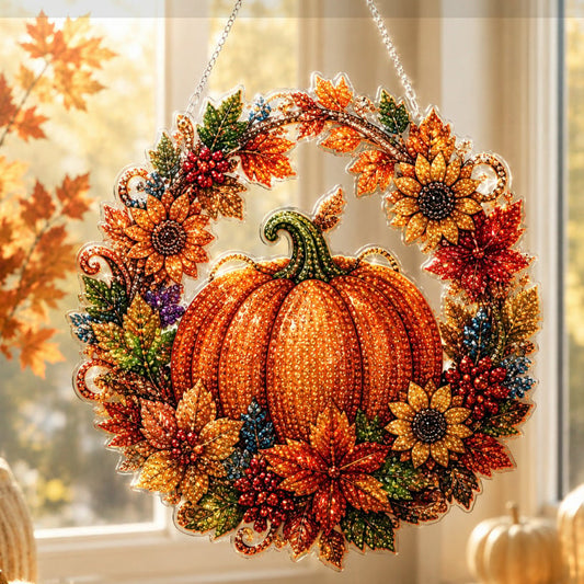🍂 Herbstlicher Kürbis-Diamantmalerei-Kranz zum Aufhängen – Komplettes DIY-Set