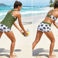 🌊 50 % RABATT FÜR BEGRENZTE ZEIT! 👙 Plus Size 3-teiliges Badeset – Tankini Top, Neckholder Bikini & Palmenprint Badeshorts, figurfreundlich für Strand & Pool