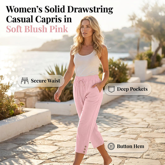 Women's Solid Drawstring Cotton Linen Capris