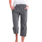 Women's Solid Drawstring Cotton Linen Capris