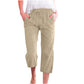 Women's Solid Drawstring Cotton Linen Capris