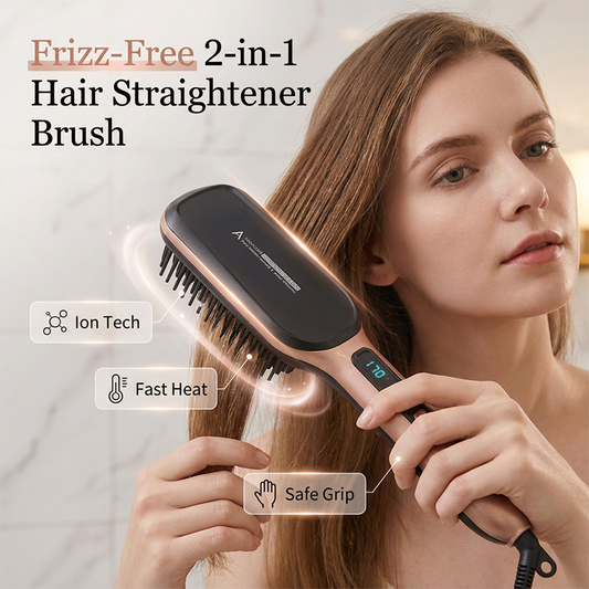 2-in-1-Haarglätterbürste mit negativen Ionen