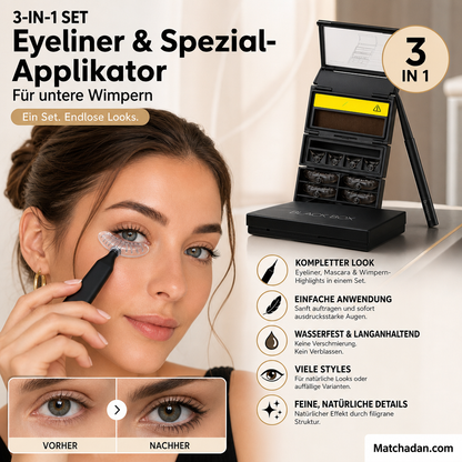 👁️ 3-in-1 Augen Make-up Set – Eyeliner + Spezialapplikator für untere Wimpern, wasserfest, kinderleicht für perfekte Unterwimpern