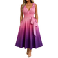 👗Elegantes Damenkleid mit V-Ausschnitt, Farbverlauf und Taschen