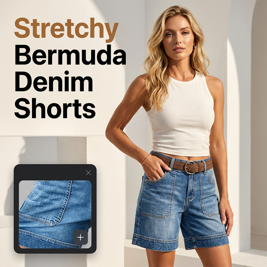 ☀️ Damen Bermuda-Jeans-Shorts mit mittlerer Leibhöhe & Taschen – Jetzt im Sommertrend! 🛍️