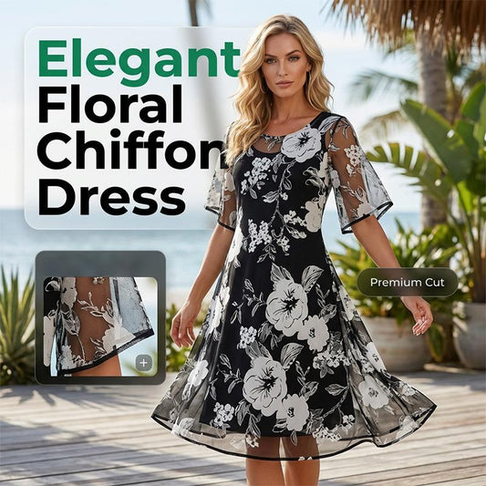 Elegantes Chiffonkleid für Damen mit Blumenmuster