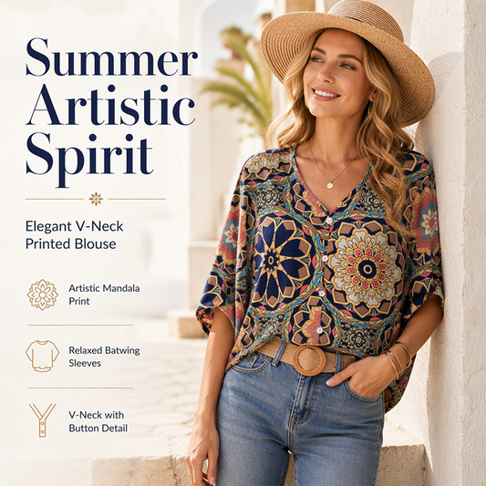 🛍️ 50 % Rabatt – Bohemian-Bluse mit V-Ausschnitt – luftige Passform, vielseitig kombinierbar, ideal für Urlaub & Alltag ✨