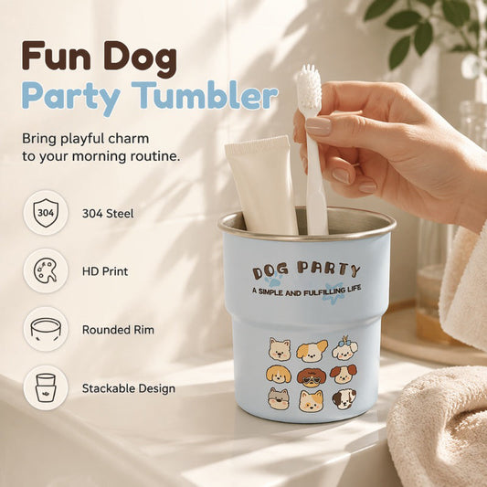 Niedlicher „Cute Dog Party“-Mundspülbecher aus Edelstahl für Paare