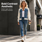 🎁Neuheiten 58 % Rabatt💥Kreative Denim-Splicing-Jacke für Damen 🧥 – Ausgefallene Streetwear für coole Alltags-Looks