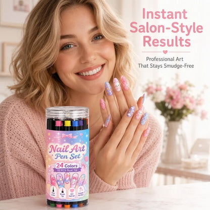 💅 24-farbige Nagelkunststifte mit zwei Spitzen – Einfache DIY-Nageldesigns