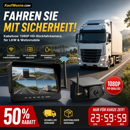🏆 50 % Rabatt!! 🚛 Fahren Sie mit Zuversicht! Kabellose 1080P HD Rückfahrkamera – Split-Screen-System für LKW & Wohnmobile