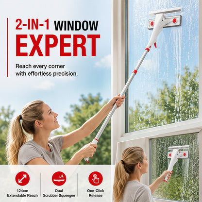 💧 Reinigen Sie hohe Fenster, Spiegel & Glasflächen einfacher – mit dem ausziehbaren 2-in-1 Fensterreiniger 🪟