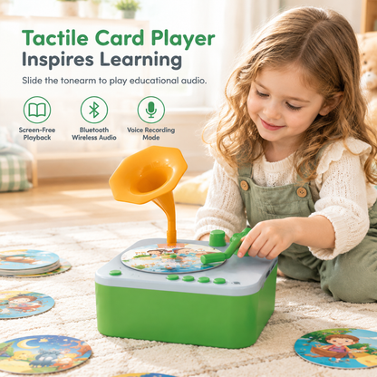 🎵🧸Ein vielseitiger Lernplattenspieler für Kinder! Durch das Einlegen von Lernkarten können Audiodateien abgespielt werden, sodass Kinder auf spielerische Weise Geschichten und Musik entdecken können.