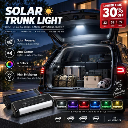 🔆 Solarbetriebene LED-Kofferraumleuchte für Autos – Automatischer Sensor, kabellos, 6 Farben, für SUVs und Pkw
