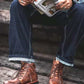 Ideales Geschenk - Vintage, lässige, wasserdicht, rutschfeste Stiefel aus Leder mit Fußgewölbestütze für Herren