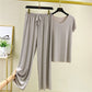 Weiches und bequemes Ice Silk T-Shirt mit kurzen Ärmeln Zweiteiliges Set Lose Hose mit weitem Bein-10