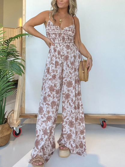 2024 New Floral Hosenträger Jumpsuit mit weitem Bein