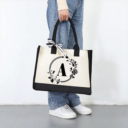 DIY Brief Canvas Tasche Frauen Hit Farbe Einfache Schulter Shopping Tote Handtasche