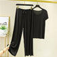 Weiches und bequemes Ice Silk T-Shirt mit kurzen Ärmeln Zweiteiliges Set Lose Hose mit weitem Bein-9