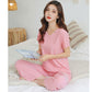 Weiches und bequemes Ice Silk T-Shirt mit kurzen Ärmeln Zweiteiliges Set Lose Hose mit weitem Bein-2